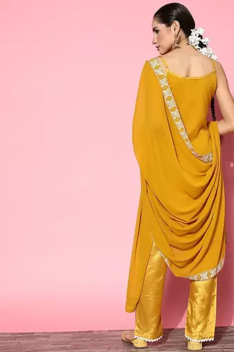 Women ethnic motifs poly georgette print parade kurta set