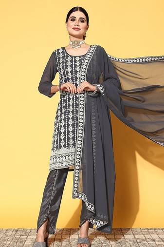 Women ethnic motifs poly-georgette hyper texture kurta set