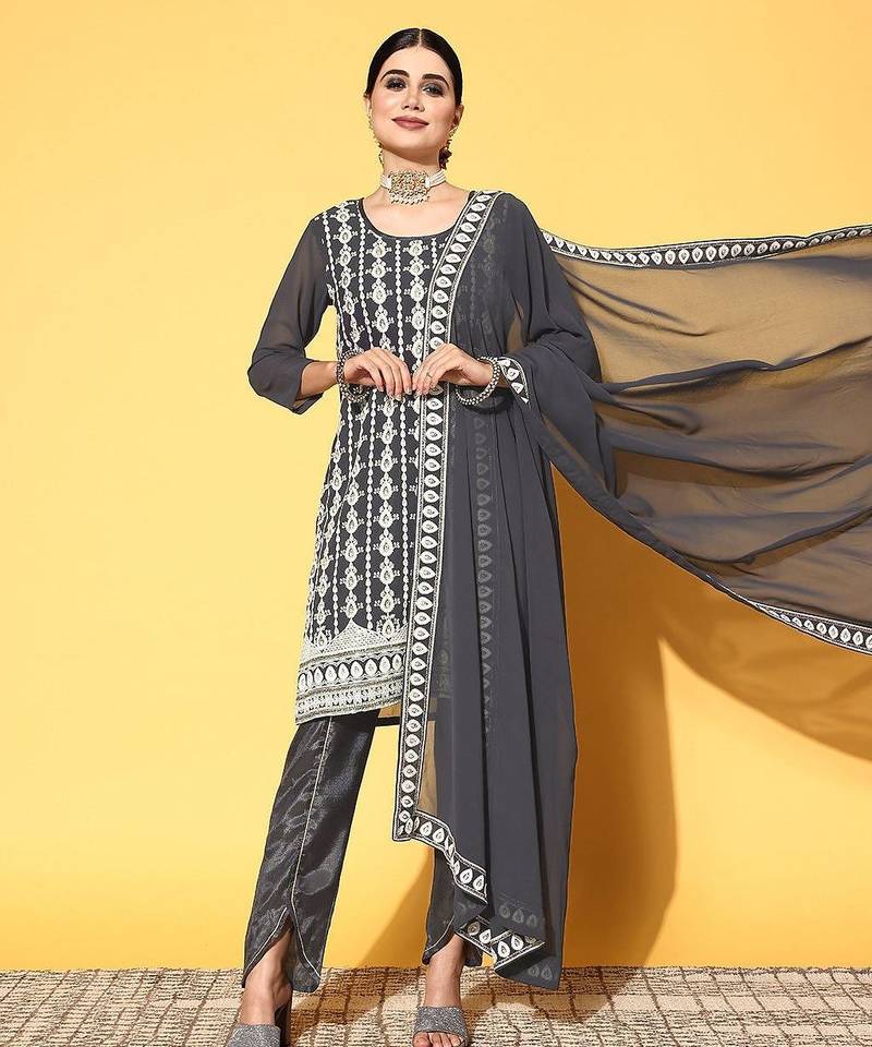 Women ethnic motifs poly-georgette hyper texture kurta set