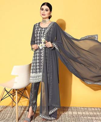 Women ethnic motifs poly-georgette hyper texture kurta set 2