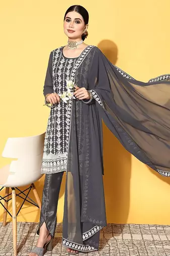 Women ethnic motifs poly-georgette hyper texture kurta set