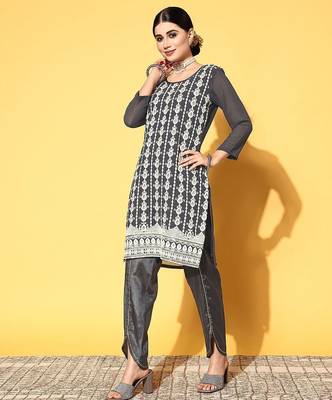 Women ethnic motifs poly-georgette hyper texture kurta set 4