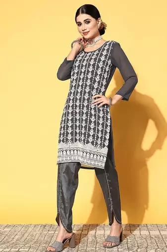 Women ethnic motifs poly-georgette hyper texture kurta set