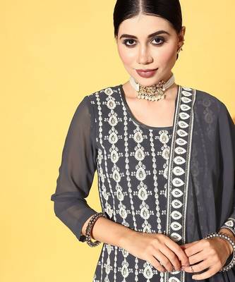 Women ethnic motifs poly-georgette hyper texture kurta set 5