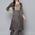 Women charcoal grey ethnic motifs embroidered sequinned kurta with trousers