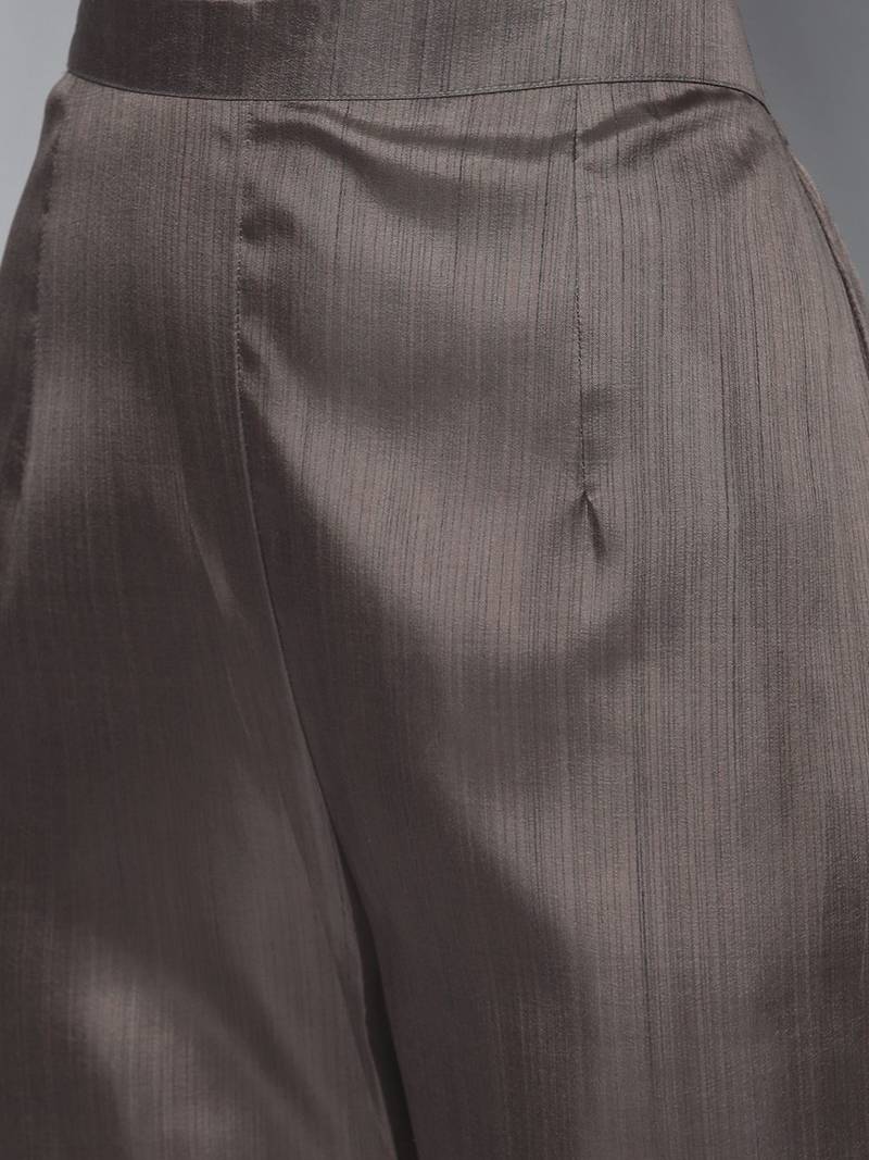 Women charcoal grey ethnic motifs embroidered sequinned kurta with trousers