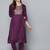 Women purple ethnic motifs embroidered sequinned kurta with trousers