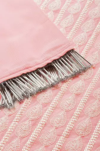 Women pink embroidered regular sequinned kurta with sharara & with dupatta