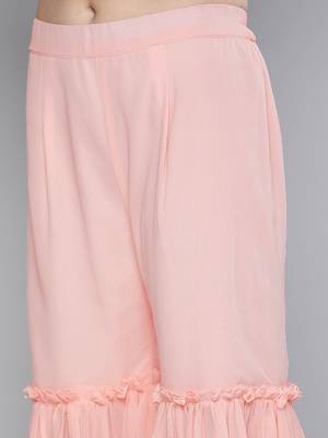 Women pink embroidered regular sequinned kurta with sharara & with dupatta 3