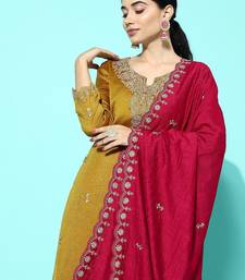 Women yellow floral embroidered regular sequinned kurta with palazzos & with dupatta