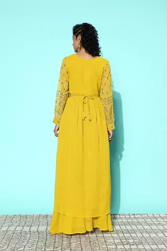 Women printed regular mirror work kurta with palazzos