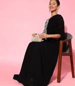 Women black floral embroidered regular sequinned top with skirt