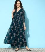 Women floral printed regular mirror work kurta with palazzos