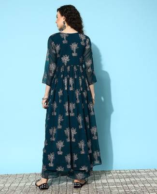 Women floral printed regular mirror work kurta with palazzos 5