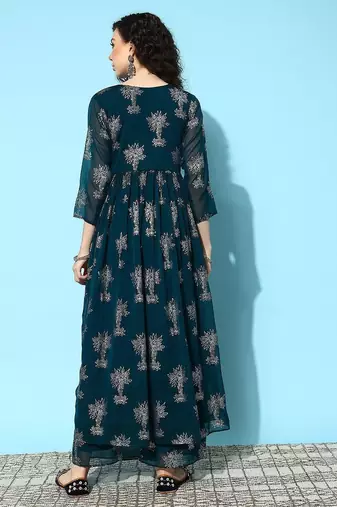Women floral printed regular mirror work kurta with palazzos