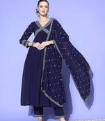 Women alia cut ethnic motifs embroidered sequinned kurta with trousers & dupatta