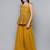 Women mustard yellow & golden embroidered pleated kurti with palazzos & dupatta