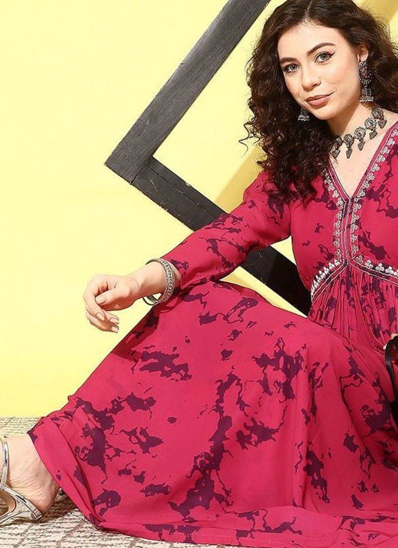 Women printed pleated kurta with palazzos