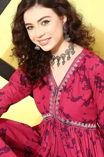 Women printed pleated kurta with palazzos