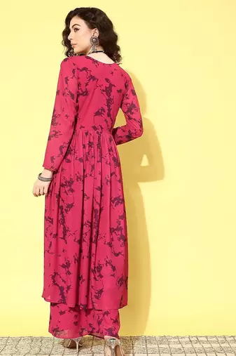 Women printed pleated kurta with palazzos