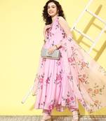 Women floral printed pleated gotta patti kurta with trousers
