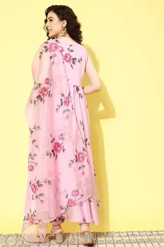 Women floral printed pleated gotta patti kurta with trousers