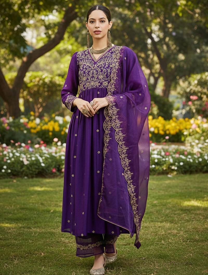 Women ethnic motifs embroidered panelled kurta with palazzos & with dupatta
