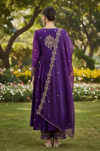 Women ethnic motifs embroidered panelled kurta with palazzos & with dupatta