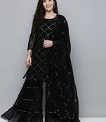 Women black sequin embroidered kurti with sharara & dupatta