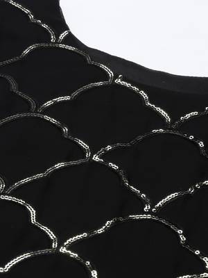 Women black sequin embroidered kurti with sharara & dupatta 2
