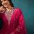 Floral embroidered v-neck thread work straight kurta with trousers and dupatta