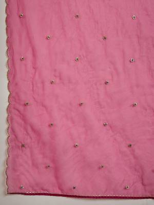 Floral embroidered v-neck thread work straight kurta with trousers and dupatta 4