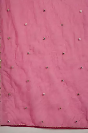 Floral embroidered v-neck thread work straight kurta with trousers and dupatta
