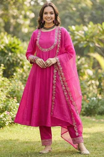 Women ethnic motifs embroidered empire gotta patti kurta with trousers & with dupatta