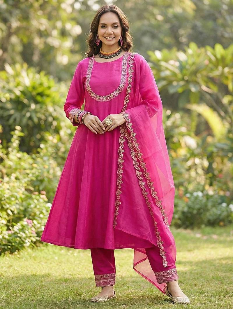 Women ethnic motifs embroidered empire gotta patti kurta with trousers & with dupatta