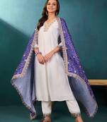 Zari v-neck straight kurta with trousers with dupatta