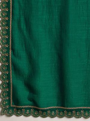 Women ethnic motifs embroidered pleated thread work kurta with trousers & with dupatta 4