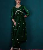 Floral embroidered empire v-neck georgette a-line kurta with palazzos