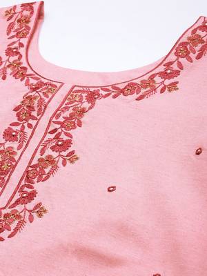 Women pink ethnic motifs embroidered mirror work pure cotton kurta with trousers & with dupatta 2