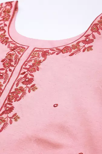 Women pink ethnic motifs embroidered mirror work pure cotton kurta with trousers & with dupatta