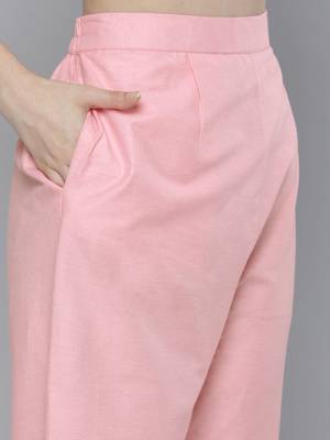 Women pink ethnic motifs embroidered mirror work pure cotton kurta with trousers & with dupatta 3