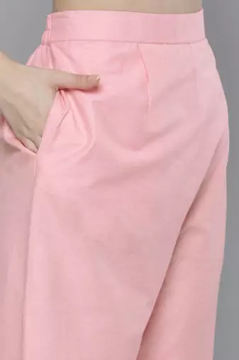 Women pink ethnic motifs embroidered mirror work pure cotton kurta with trousers & with dupatta