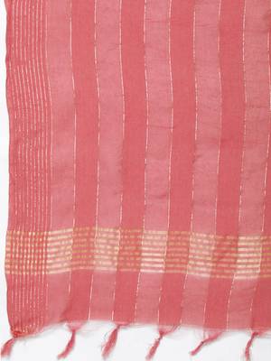 Women pink ethnic motifs embroidered mirror work pure cotton kurta with trousers & with dupatta 4