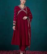 Women ethnic motifs embroidered anarkali kurta with trousers & dupatta