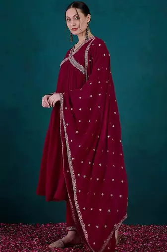 Women ethnic motifs embroidered anarkali kurta with trousers & dupatta