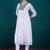Floral embroidered v-neck georgette a-line kurta with trousers & dupatta