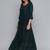 Women teal blue floral sequin embroidered pleated kurta with trousers