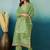 Floral printed v-neck thread work straight kurta with trousers & dupatta