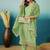 Floral printed v-neck thread work straight kurta with trousers & dupatta