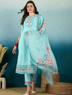 Floral printed notch neck straight kurta with trousers 1
